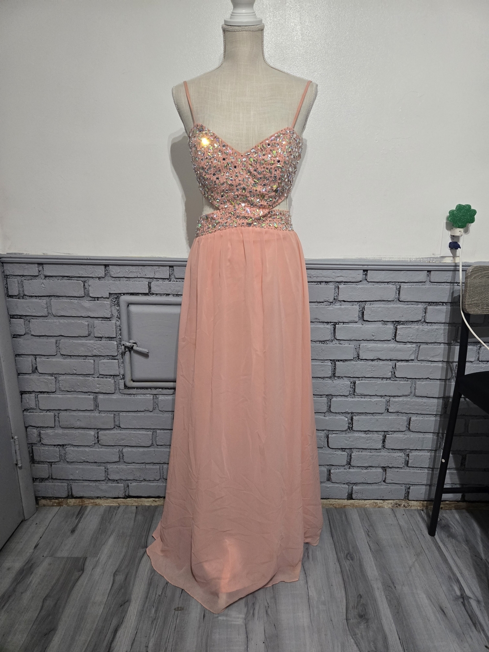 Embellished Peach Maxi Dress with Beaded Bodice
